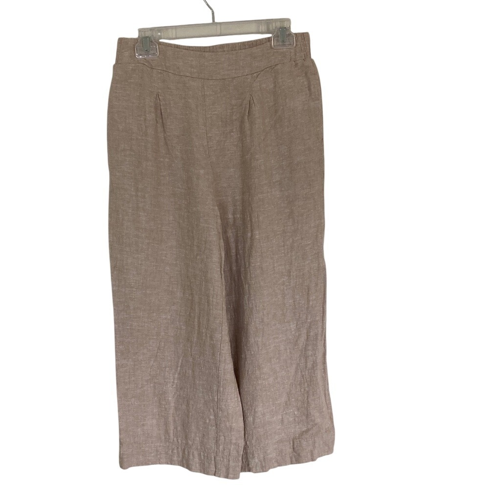 Ella Moss Womens Linen Blend Tan Wide-Leg Pants Size Small Coastal Classic